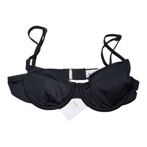 Andie The Bermuda Bikini Top Black Small Adjustable Straps & Back Hook Closure